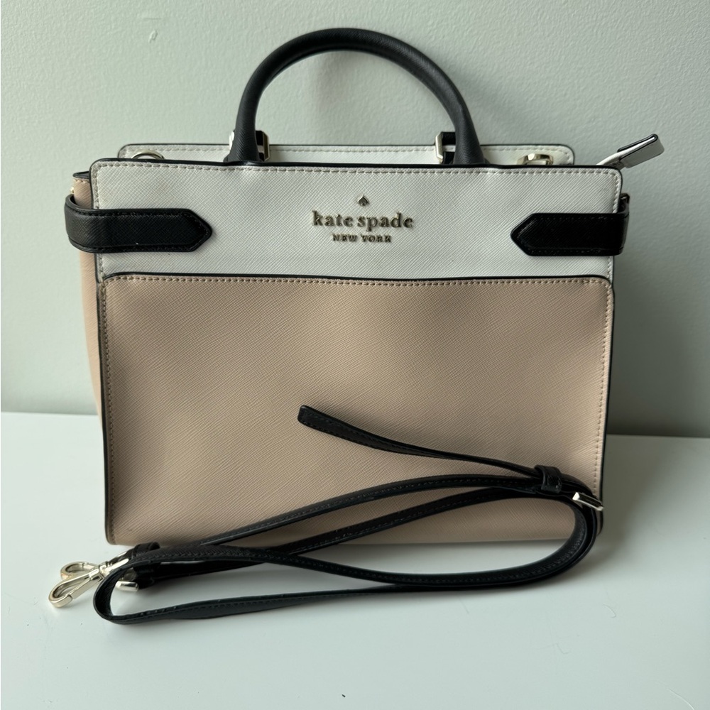 Kate Spade Tan and Black Crossbody Bag with Structured Design